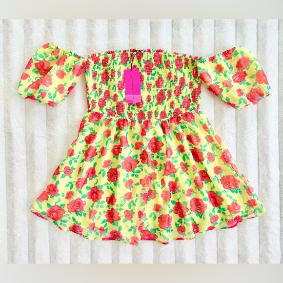 Betsey Johnson Yellow Floral Mini Dress NWT - Picture 2 of 9